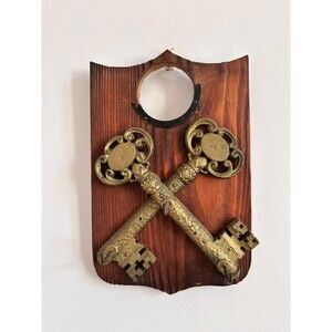 Vintage wooden crest wall key holder Medieval style,rustic French decor handmade